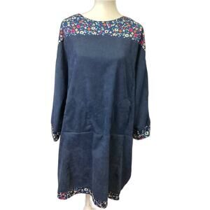 Cute Womens Plus Size 2X Long Sleeve Lightweight Corduroy Floral Midi Dress